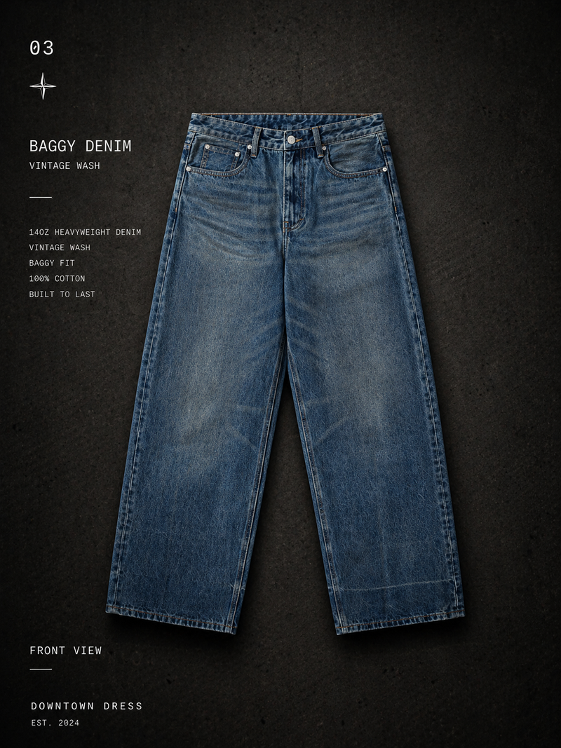 Vintage Wash Baggy Denim Jeans